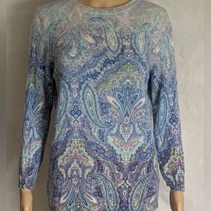 Talbots Pure Cashmere Sweater Blue Paisley Size Large